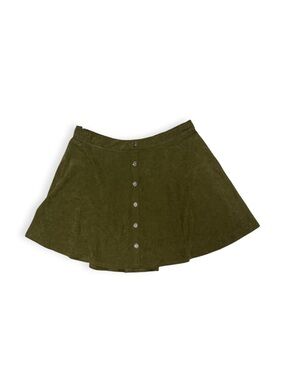 Olive Green Corduroy A-Line Skirt, Button Front, Plus Size 4XL
